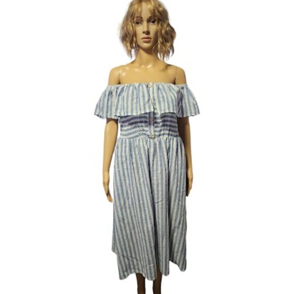 Striped  off-the-shoulder dress - Picture 1 of 5